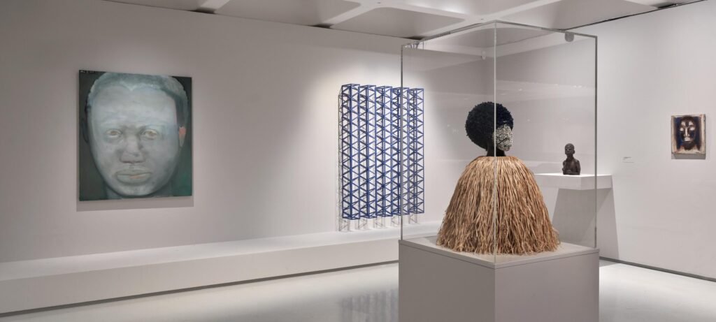 A photo of inside the gallery showing some works in the exhibition