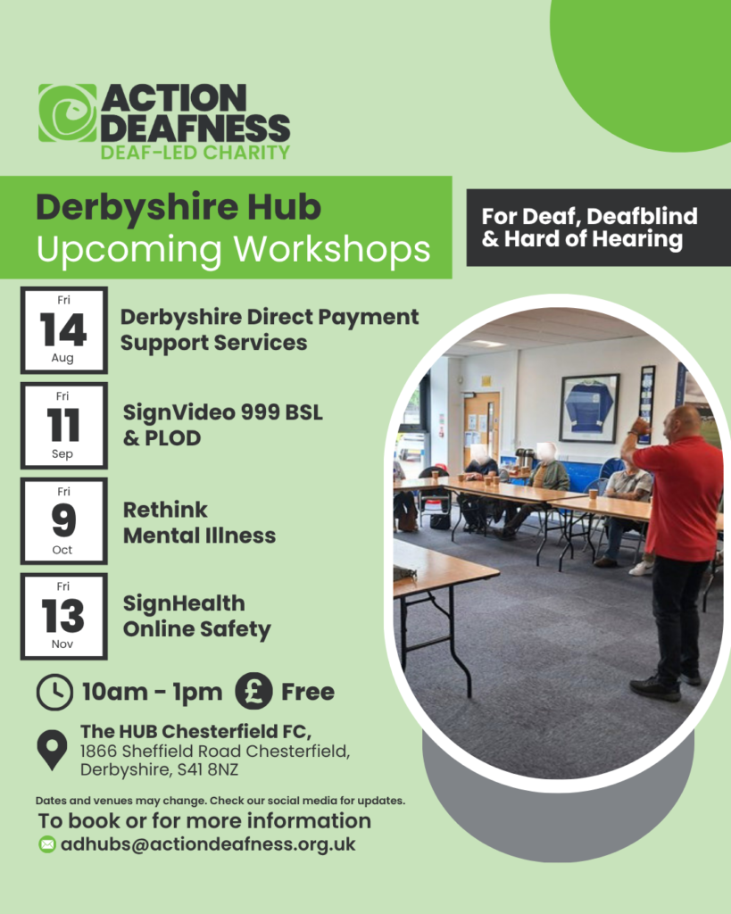 Poster featuring Hub dates for Derbyshire also in event description